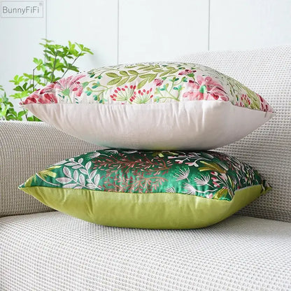 Jacquard floral pillow cover pink & green bedroom decor
