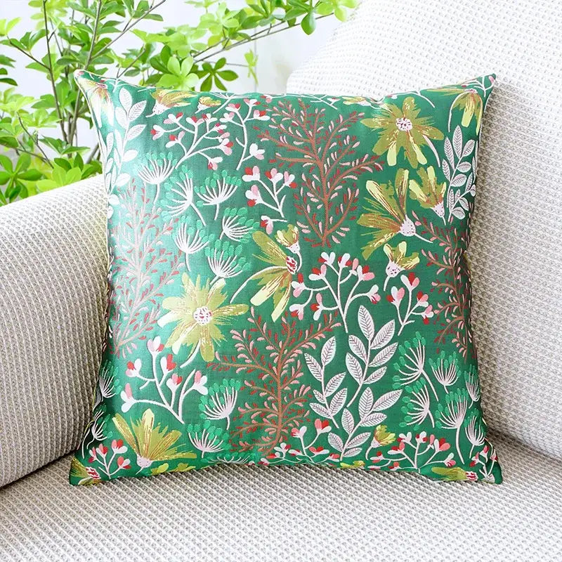 Jacquard floral pillow cover pink & green bedroom decor