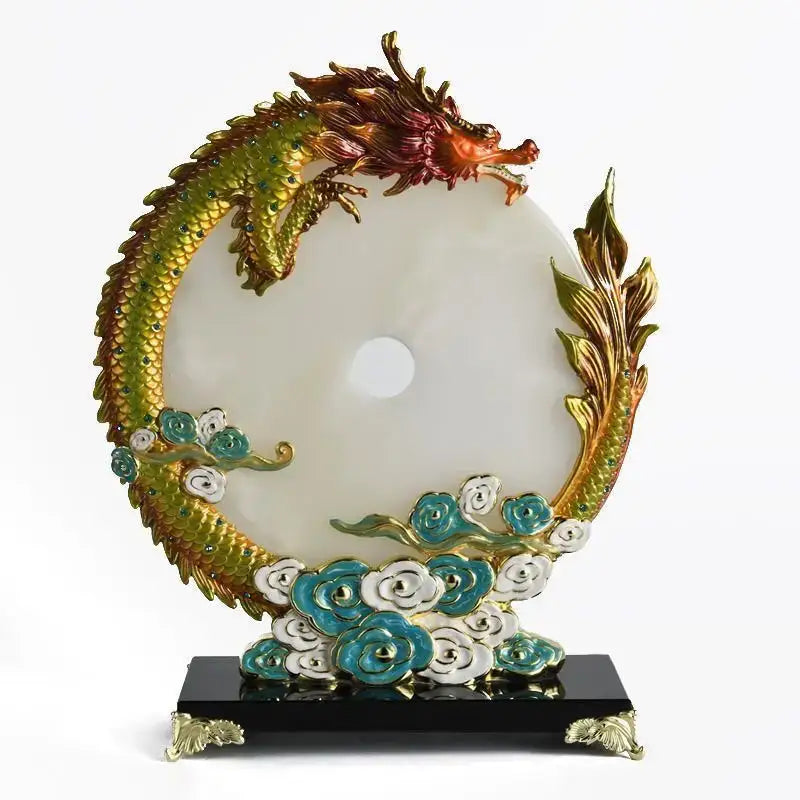 Jade dragon phoenix ornament enamel living room decor