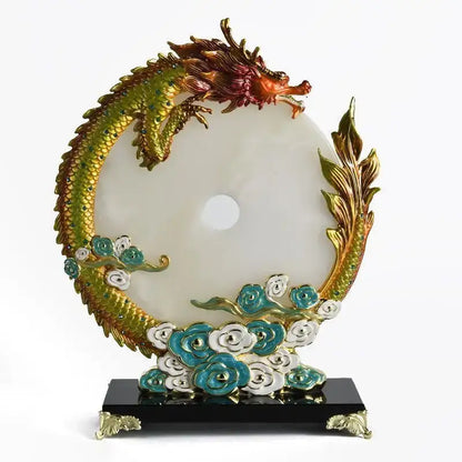 Jade dragon phoenix ornament enamel living room decor