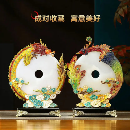 Jade dragon phoenix ornament enamel living room decor