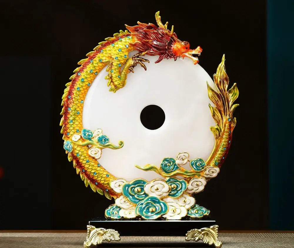 Jade dragon phoenix ornament enamel living room decor