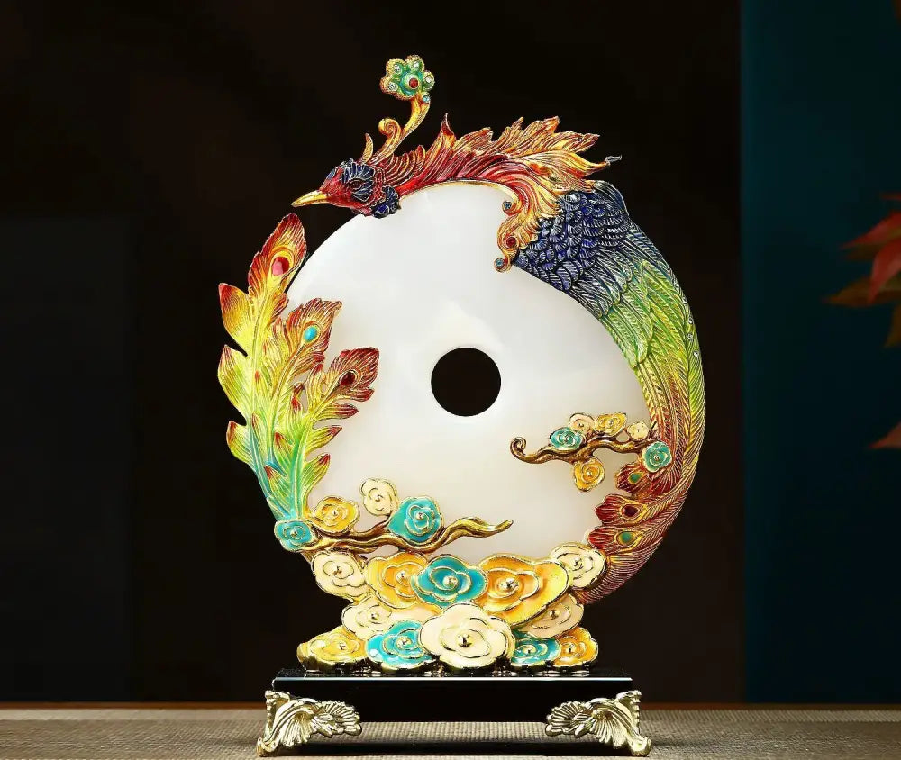 Jade dragon phoenix ornament enamel living room decor