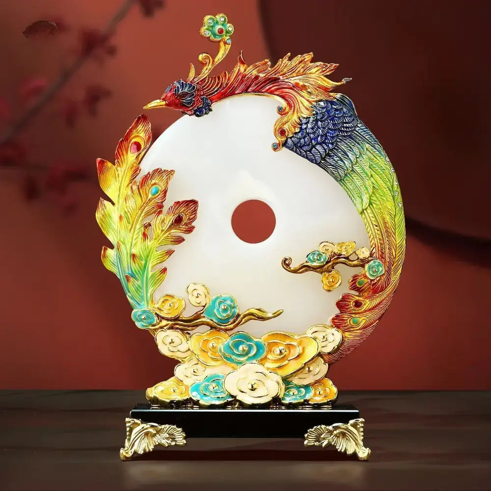 Jade dragon phoenix ornament enamel living room decor