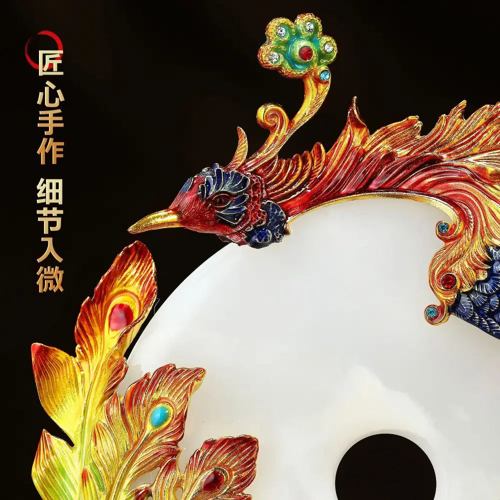 Jade dragon phoenix ornament enamel living room decor