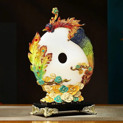 Jade dragon phoenix ornament enamel living room decor