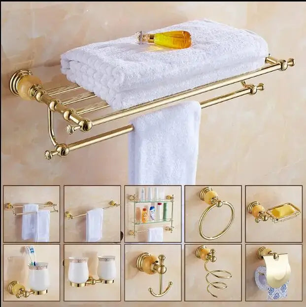 Jade gold bathroom accessories set with amber marble – bathroom