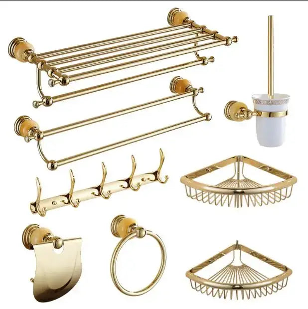 Jade gold bathroom accessories set with amber marble – bathroom