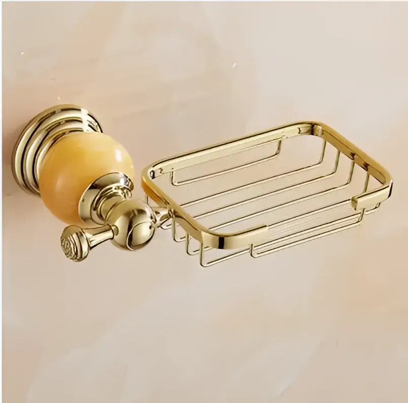 Jade gold bathroom accessories set with amber marble – bathroom