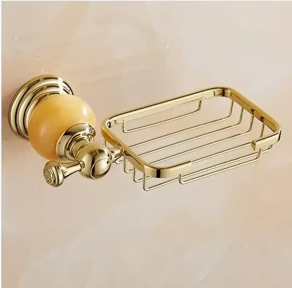 Jade gold bathroom accessories set with amber marble – bathroom