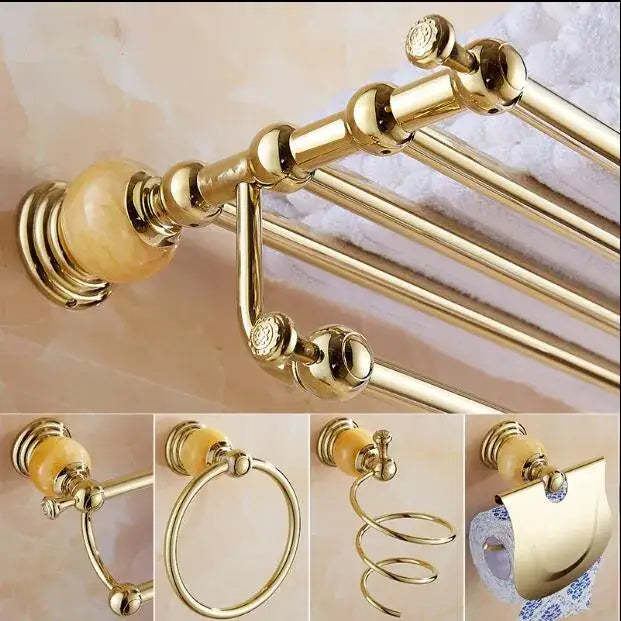 Jade gold bathroom accessories set with amber marble – bathroom