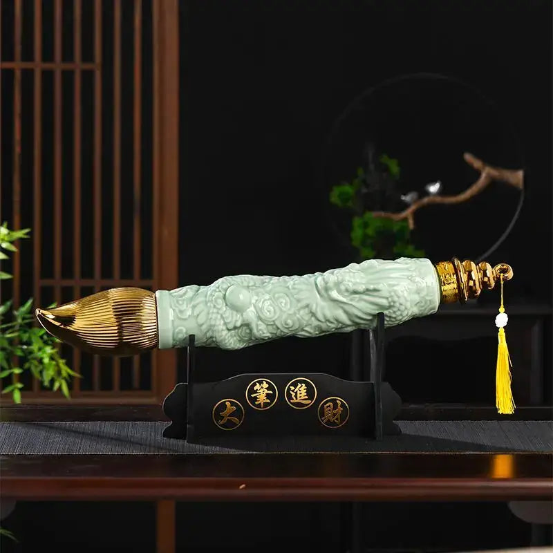 Jade green and gold dragon ceramic wine bottles dining room decor