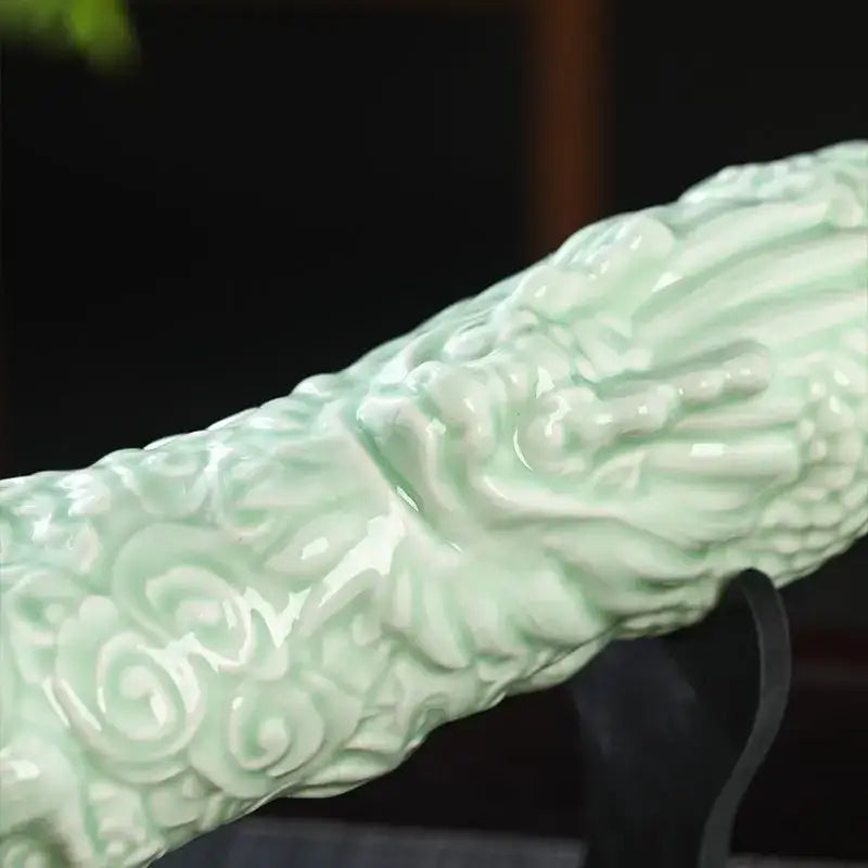 Jade green and gold dragon ceramic wine bottles dining room decor