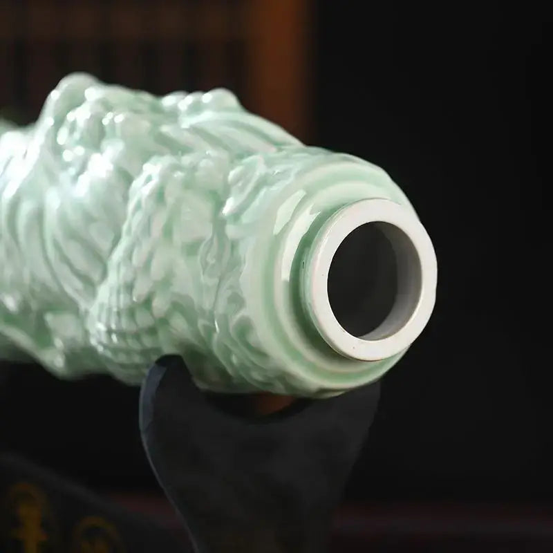 Jade green and gold dragon ceramic wine bottles dining room decor