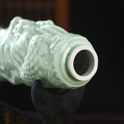 Jade green and gold dragon ceramic wine bottles dining room decor