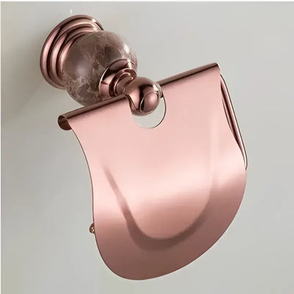 Jade & rose gold bathroom set ornate towel rack and paper holder