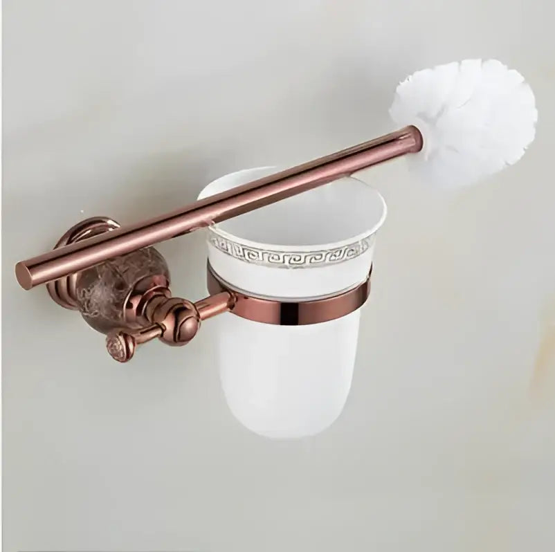 Jade & rose gold bathroom set ornate towel rack and paper holder