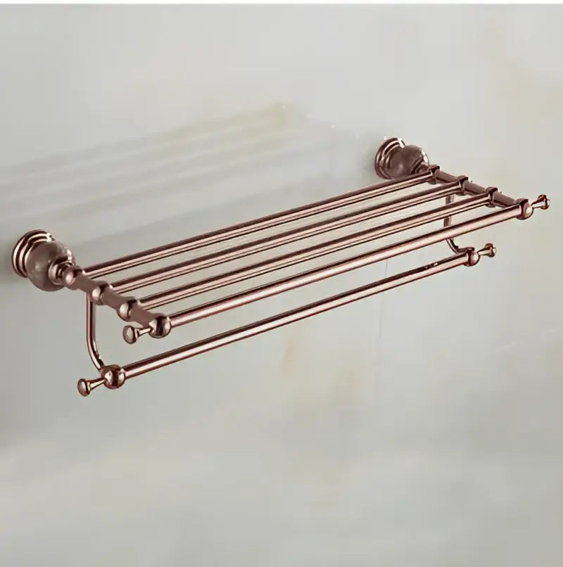 Jade & rose gold bathroom set ornate towel rack and paper holder
