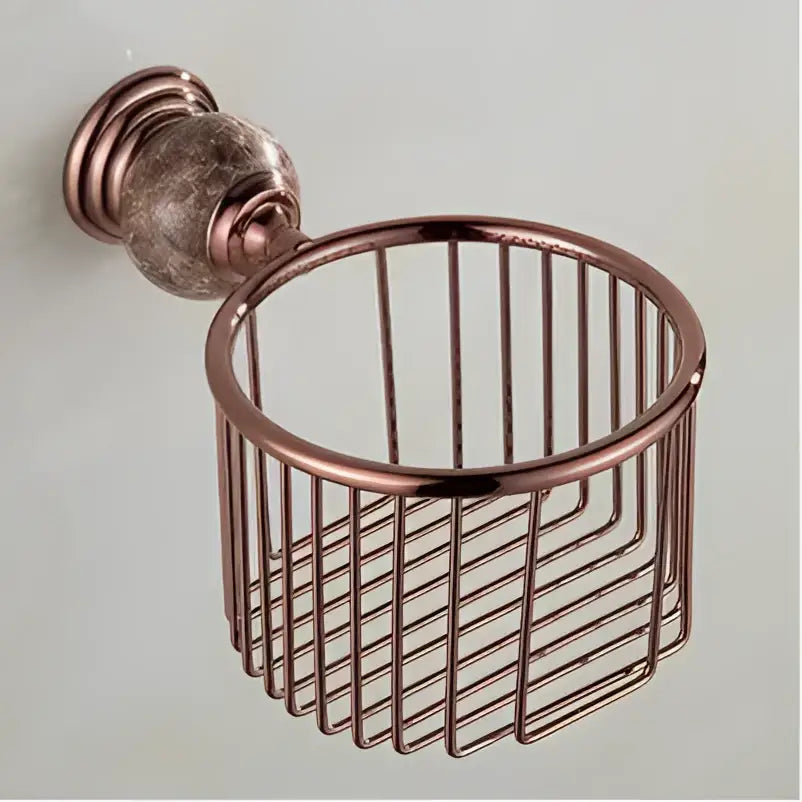 Jade & rose gold bathroom set ornate towel rack and paper holder
