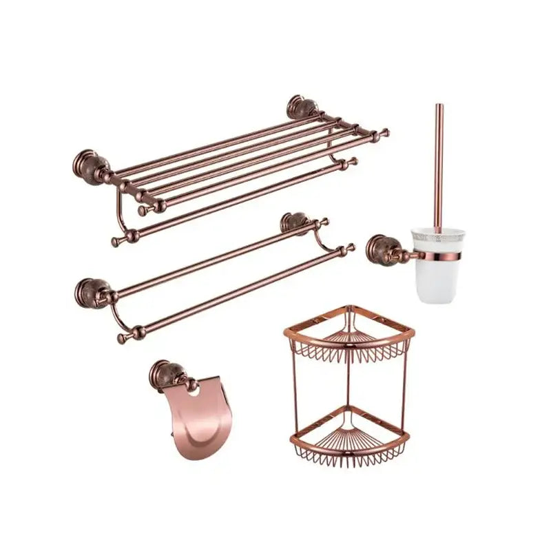 Jade & rose gold bathroom set ornate towel rack and paper holder