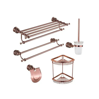 Jade & rose gold bathroom set ornate towel rack and paper holder