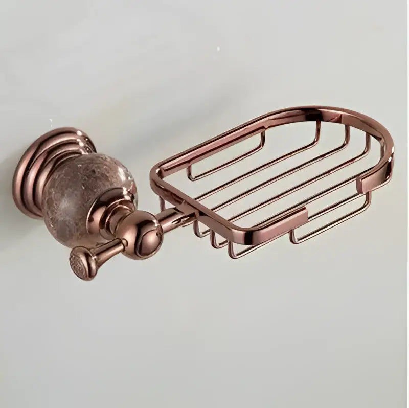 Jade & rose gold bathroom set ornate towel rack and paper holder