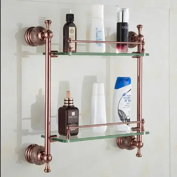 Jade & rose gold bathroom set ornate towel rack and paper holder
