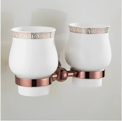 Jade & rose gold bathroom set ornate towel rack and paper holder