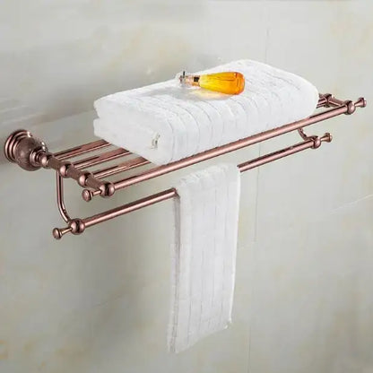 Jade & rose gold bathroom set ornate towel rack and paper holder