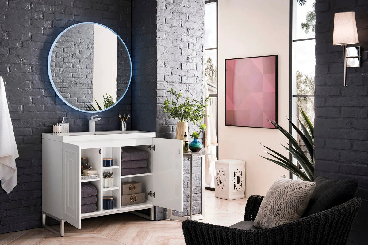 James Martin Alicante' 39.5" Single Bathroom Vanity, Glossy White