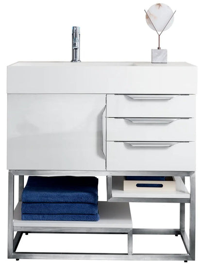 James Martin Columbia 36" Single Vanity Cabinet, Glossy White