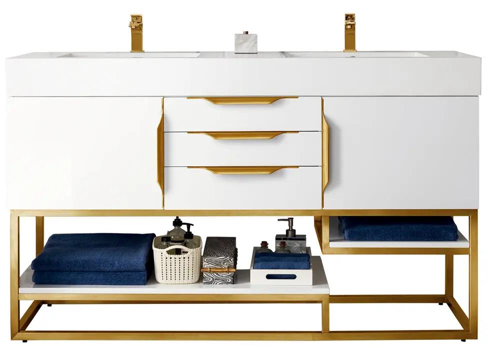 James Martin Columbia 59" Double Bathroom Vanity, Glossy White