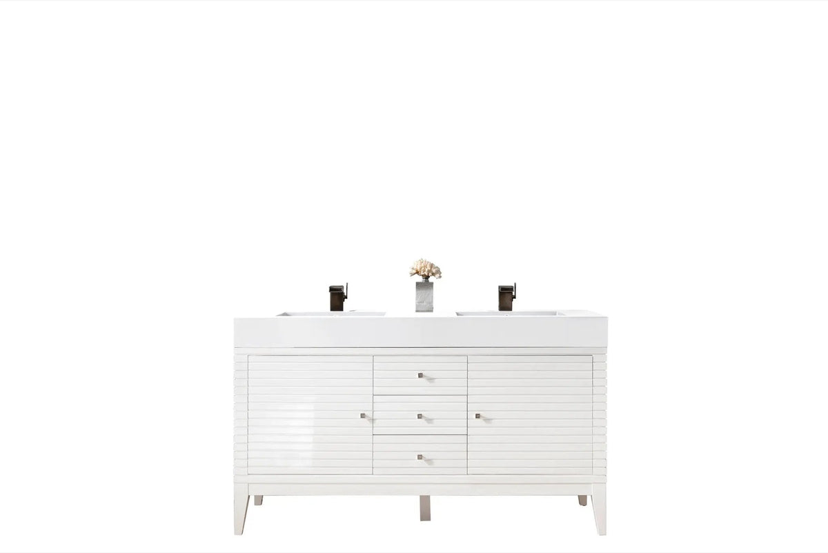 James Martin Linear 59" Double Bathroom Vanity, Glossy White