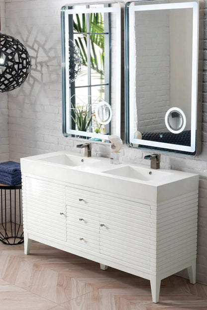 James Martin Linear 59" Double Bathroom Vanity, Glossy White