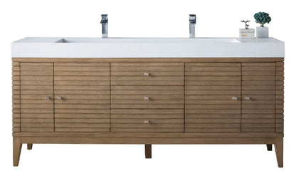 James Martin Linear 72" Double Bathroom Vanity, Whitewashed Walnut