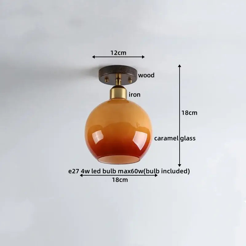 Japanese amber glass led ceiling lamp living room brass light