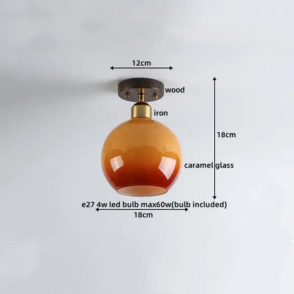 Japanese amber glass led ceiling lamp living room brass light