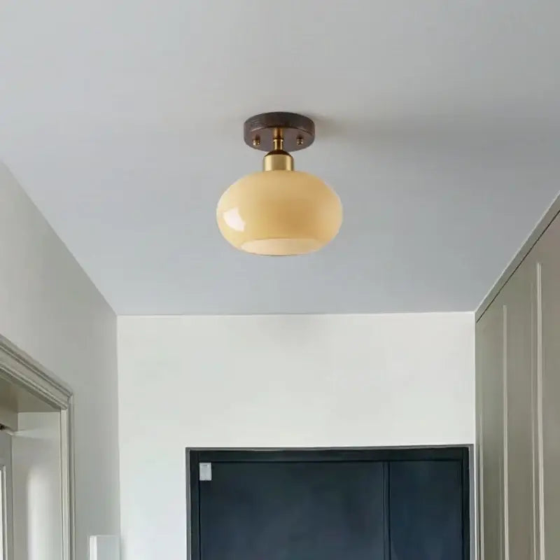 Japanese amber glass led ceiling lamp living room brass light