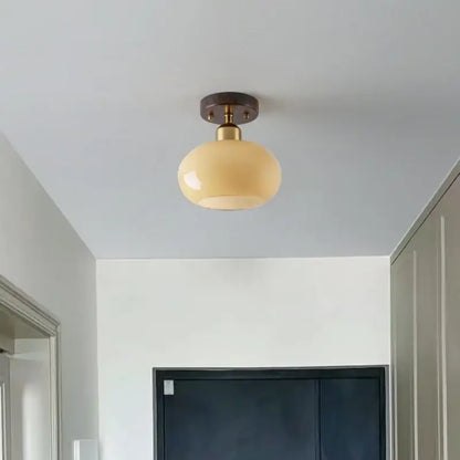 Japanese amber glass led ceiling lamp living room brass light