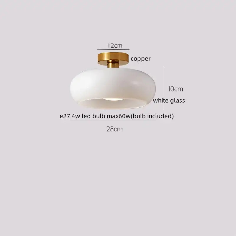 Japanese amber glass led ceiling lamp living room brass light