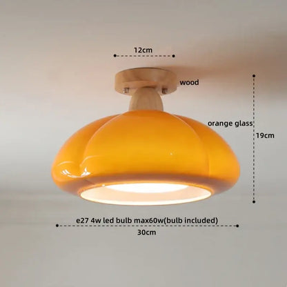 Japanese amber glass led ceiling lamp living room brass light