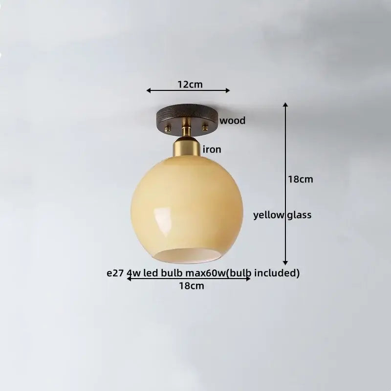 Japanese amber glass led ceiling lamp living room brass light