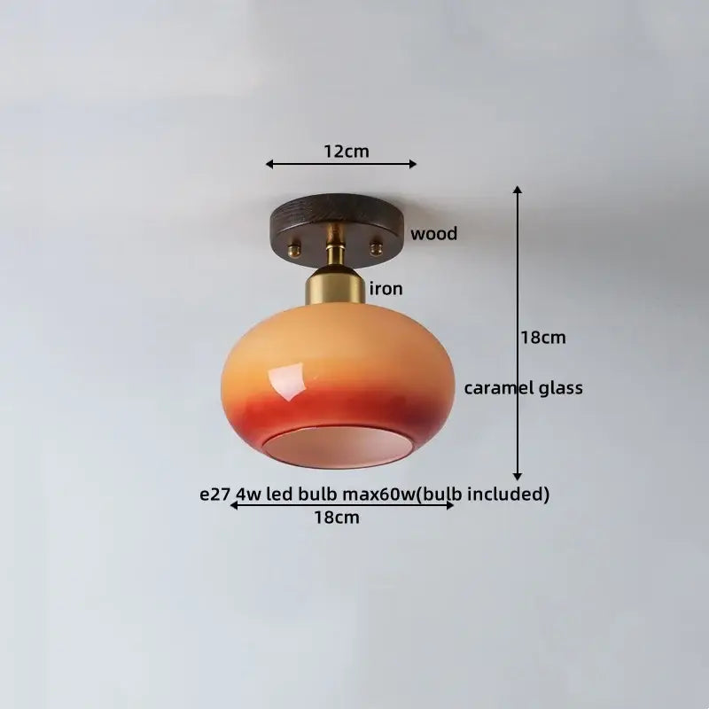 Japanese amber glass led ceiling lamp living room brass light