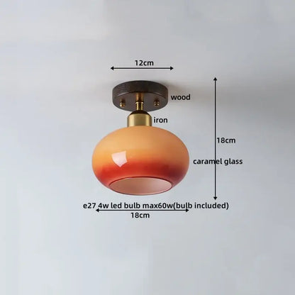 Japanese amber glass led ceiling lamp living room brass light