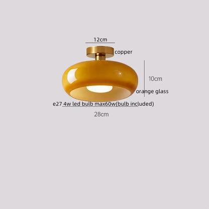Japanese amber glass led ceiling lamp living room brass light
