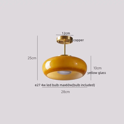 Japanese amber glass led ceiling lamp living room brass light