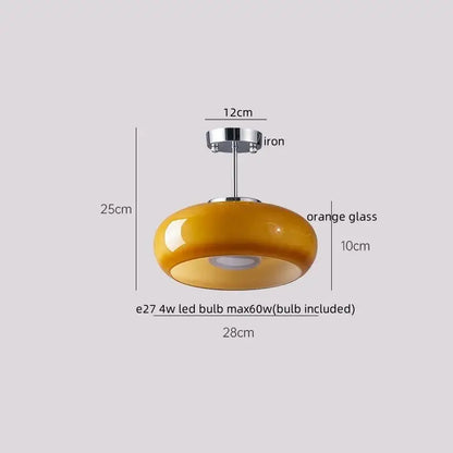 Japanese amber glass led ceiling lamp living room brass light