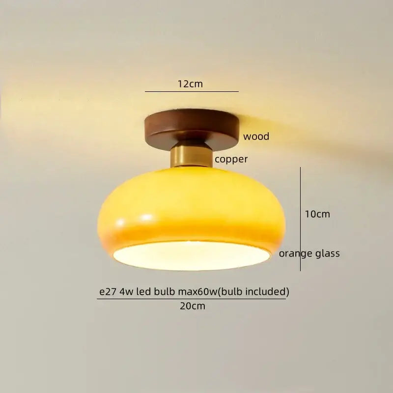 Japanese amber glass led ceiling lamp living room brass light