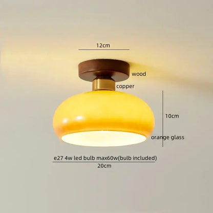 Japanese amber glass led ceiling lamp living room brass light