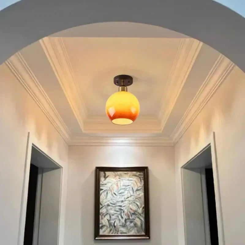 Japanese amber glass led ceiling lamp living room brass light